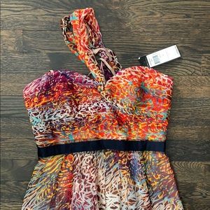 BCBG asymmetrical strap gown